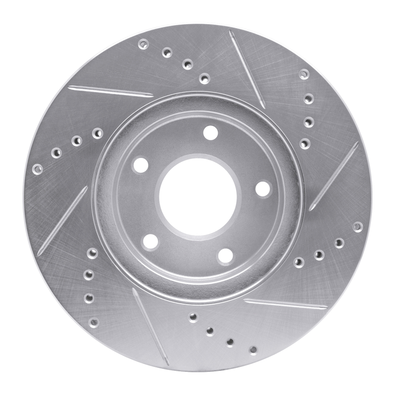Infiniti Q45 Brake Rotor (1) - Front Left - R1 Concepts - Drilled & Slotted - Silver - `02-`17